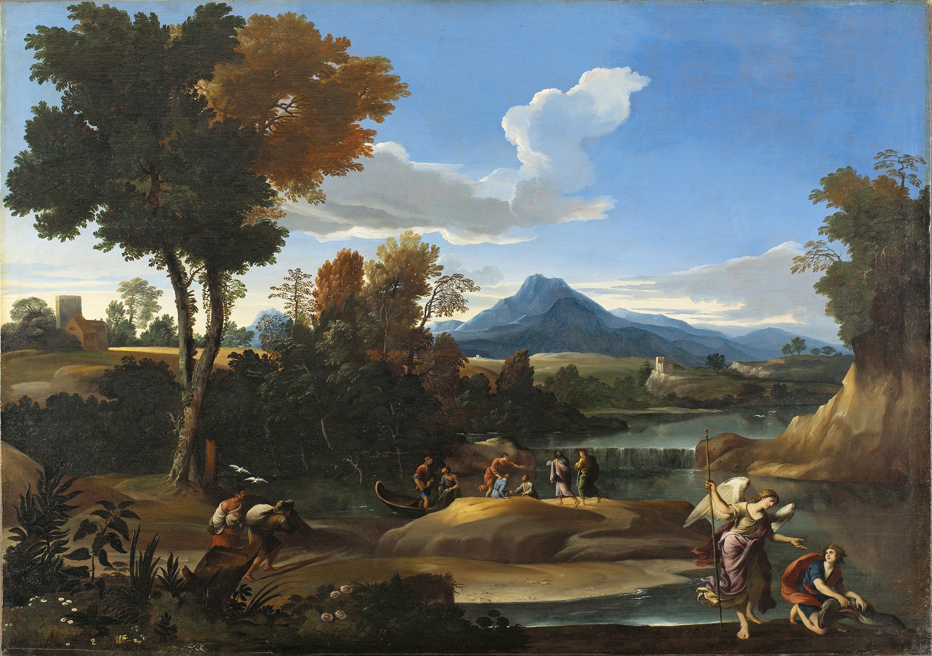 IsaCélini 『Scène de genre 』lithograph Landscape with Tobias and the Archangel Raphael - Grimaldi